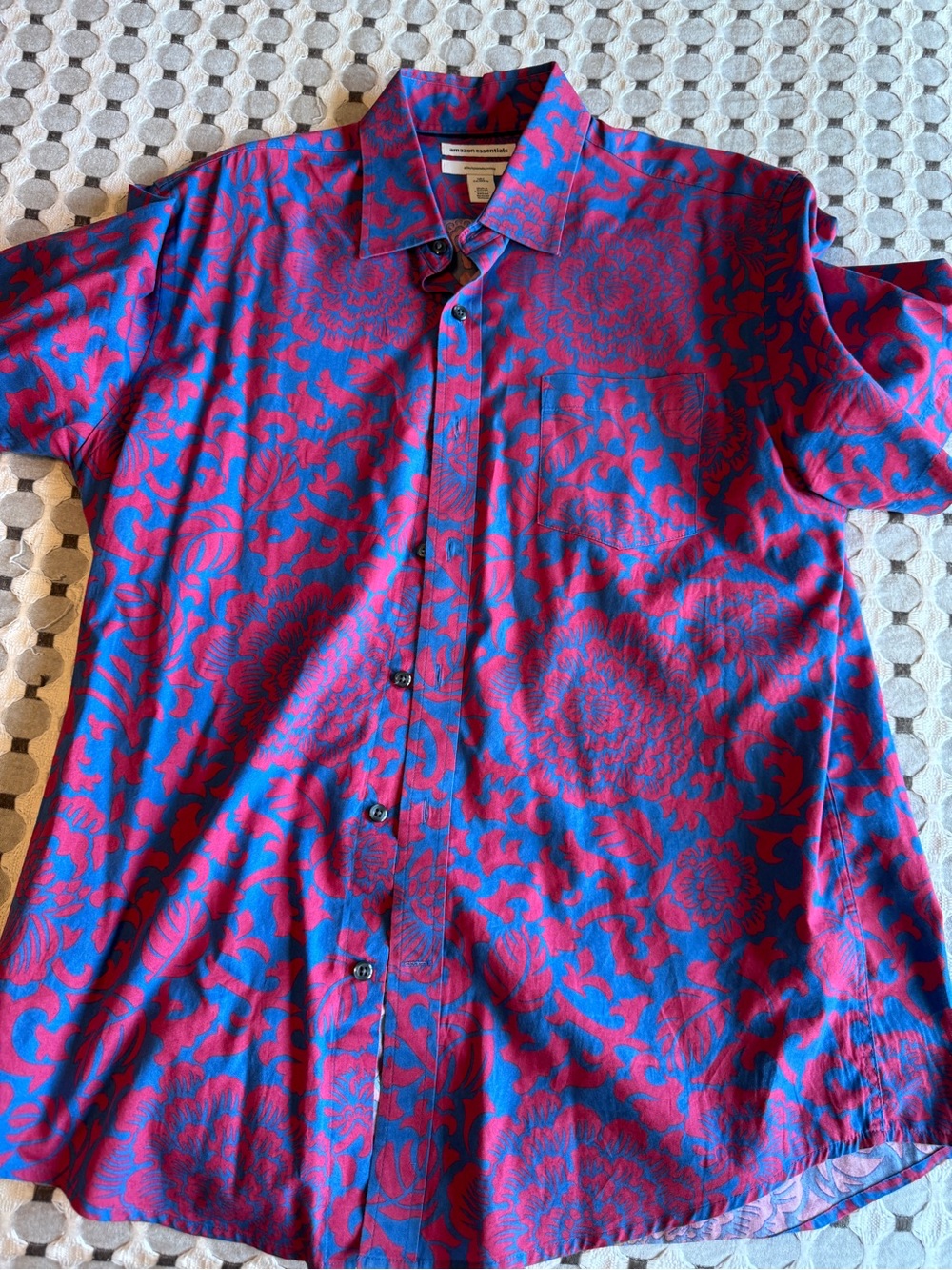 Amazon Short-Sleeve Button-Down Shirt in Blue & Pink Floral Print